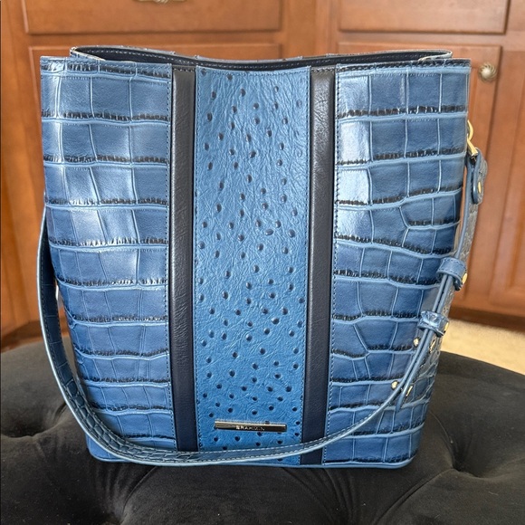 Brahmin Celina Retro Blue Skye Leather Croc and Ostrich pattern. NWT